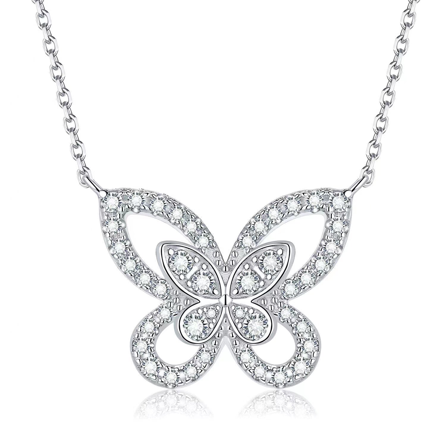 <38> Butterfly Kiss —— Butterfly Kiss romantic cluster moissanite Necklace、Earrings and bracelet