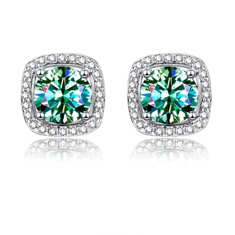 <32>Comet ——  Square shape Round Moissanite With Pave Earrings