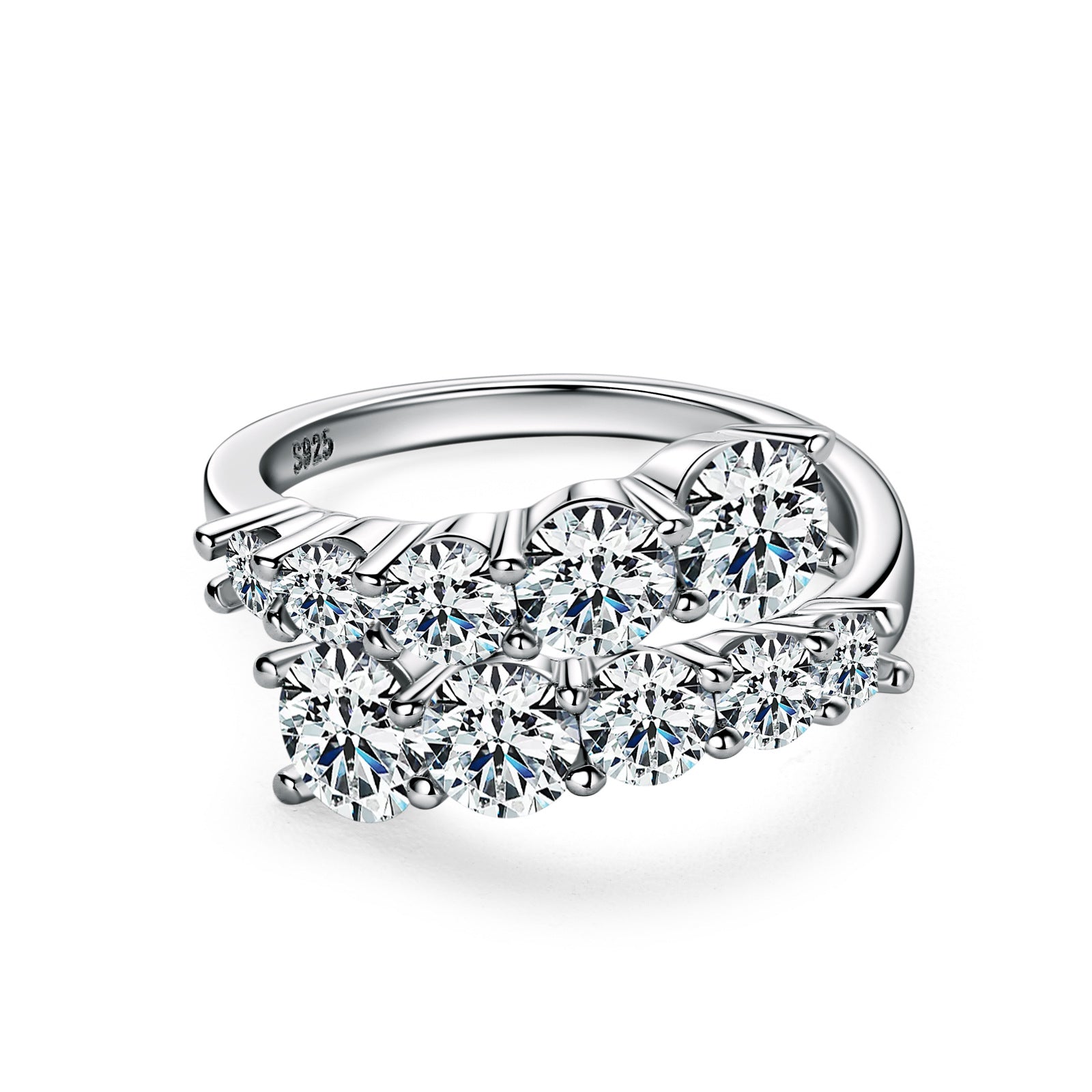 <62>Captivating Aurora —— Tow rows Moissanit ring