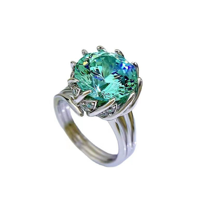 <58>Scottish Rose——Round green moissanite ring.God's Rose, Eternal Love.