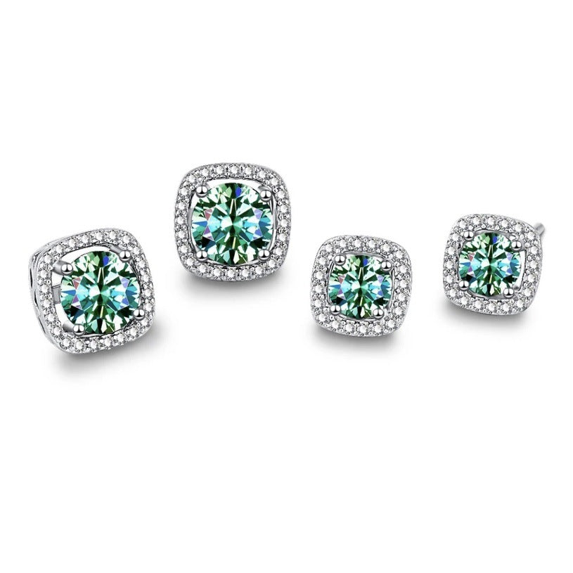 <32>Comet ——  Square shape Round Moissanite With Pave Earrings