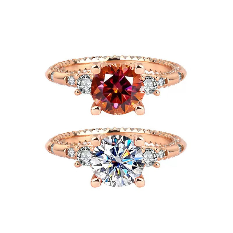 <20> Beryl —— Round Trilogy With Pavé red Moissanite ring