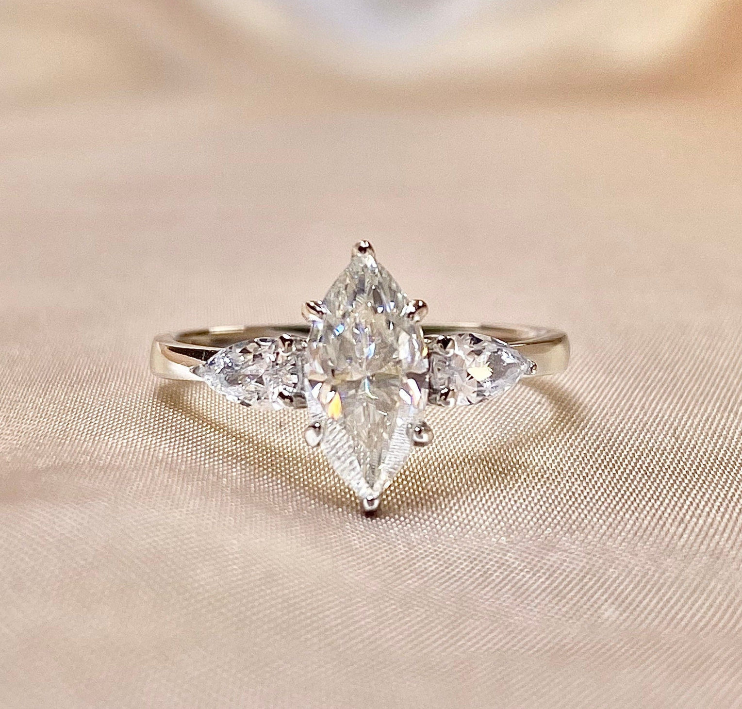 <74>Elsie——Marquise Trilogy Moissanite Ring