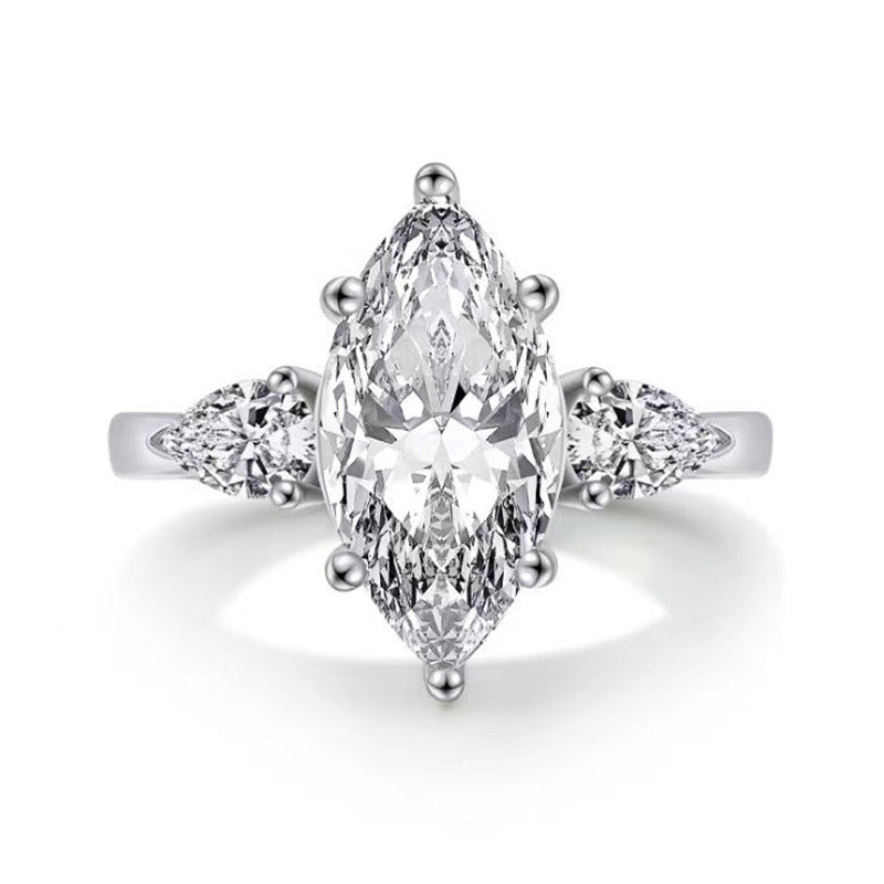 <74>Elsie——Marquise Trilogy Moissanite Ring