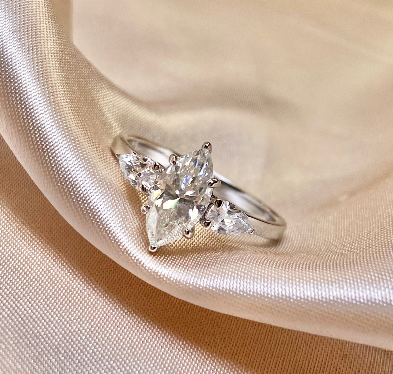 <74>Elsie——Marquise Trilogy Moissanite Ring