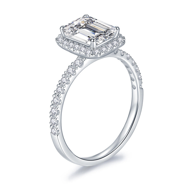 <53>Hard Candy —— Emerald cut halo with half pave  allmoissanite ring