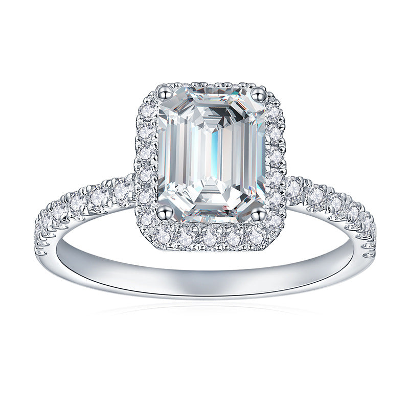 <53>Hard Candy —— Emerald cut halo with half pave  allmoissanite ring