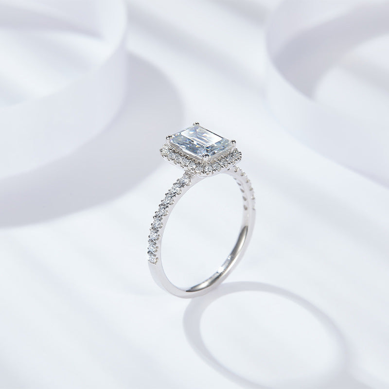 <53>Hard Candy —— Emerald cut halo with half pave  allmoissanite ring