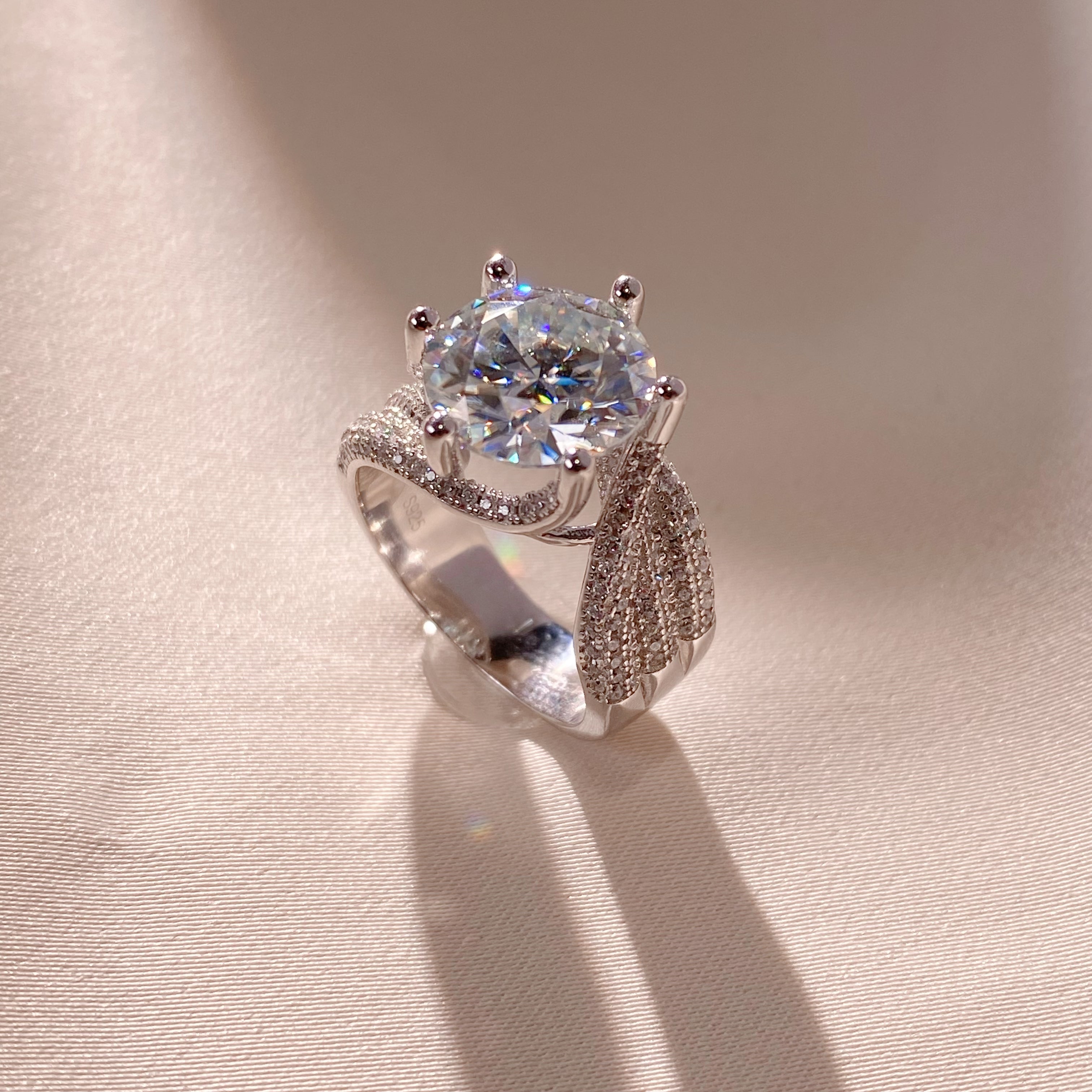 <13>Radiance ——  5CT Round Solitaire Cluster Half Pave Moissinate Ring