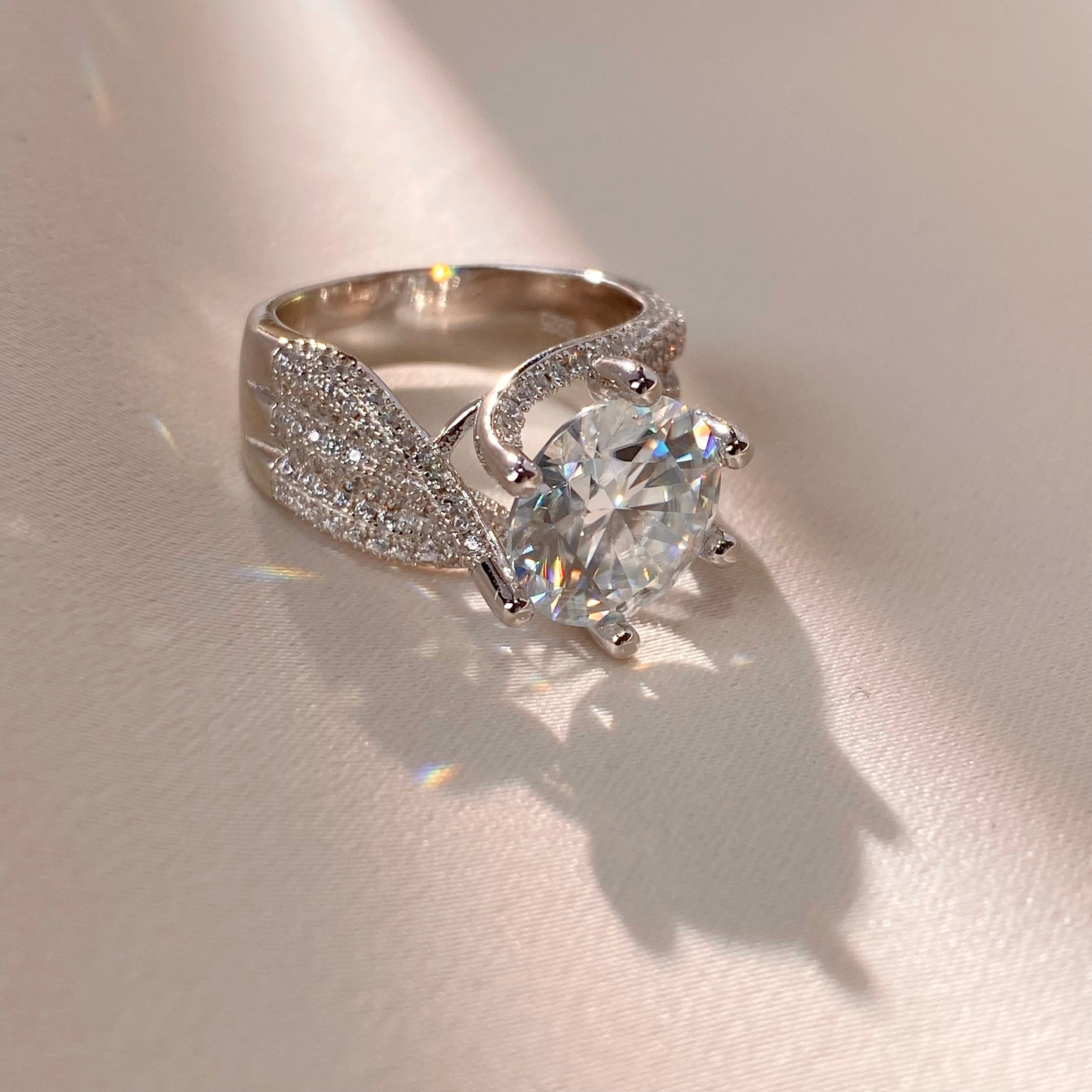 <13>Radiance ——  5CT Round Solitaire Cluster Half Pave Moissinate Ring