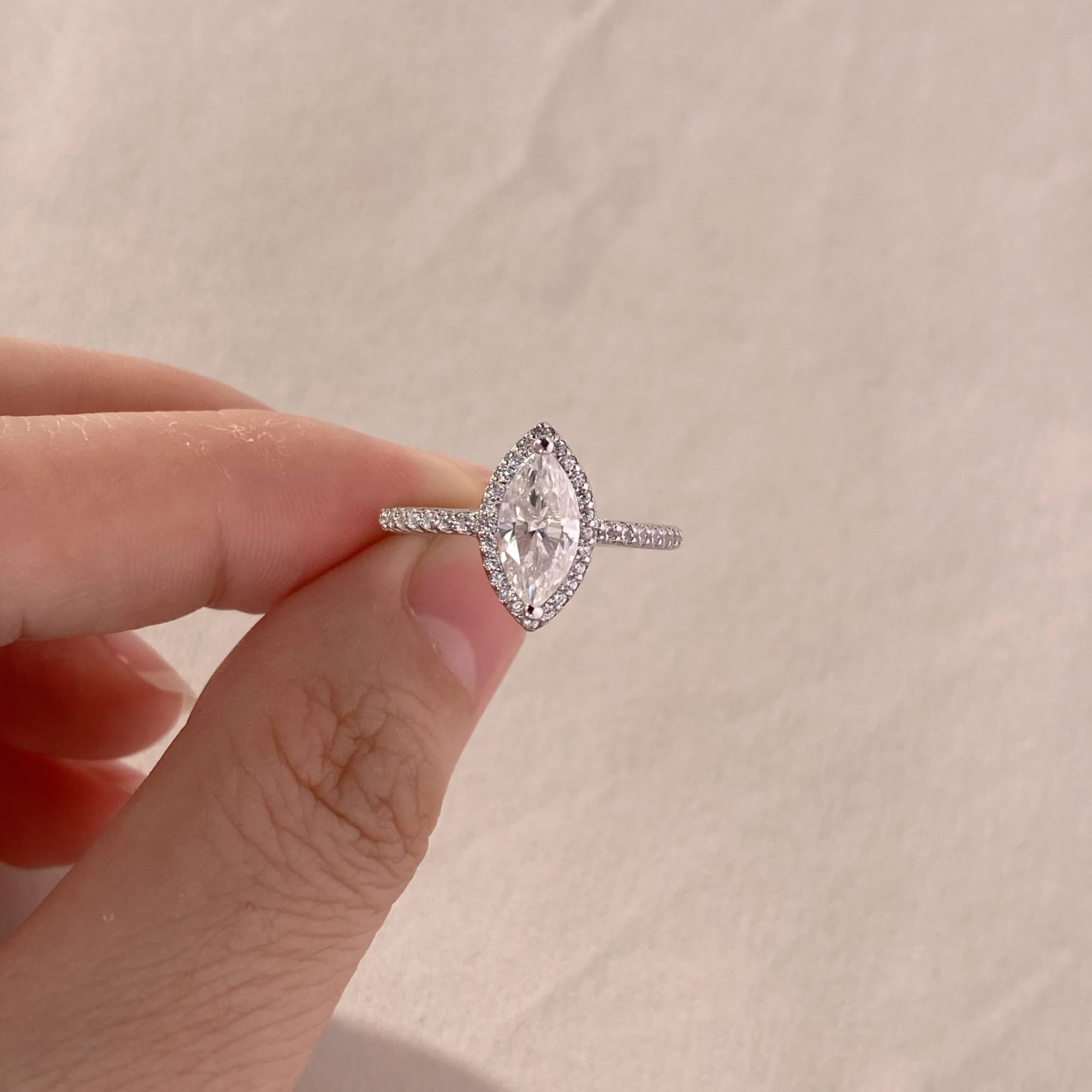 <22>Ivy —— Marquise halo with Half Pave Moissanite Ring