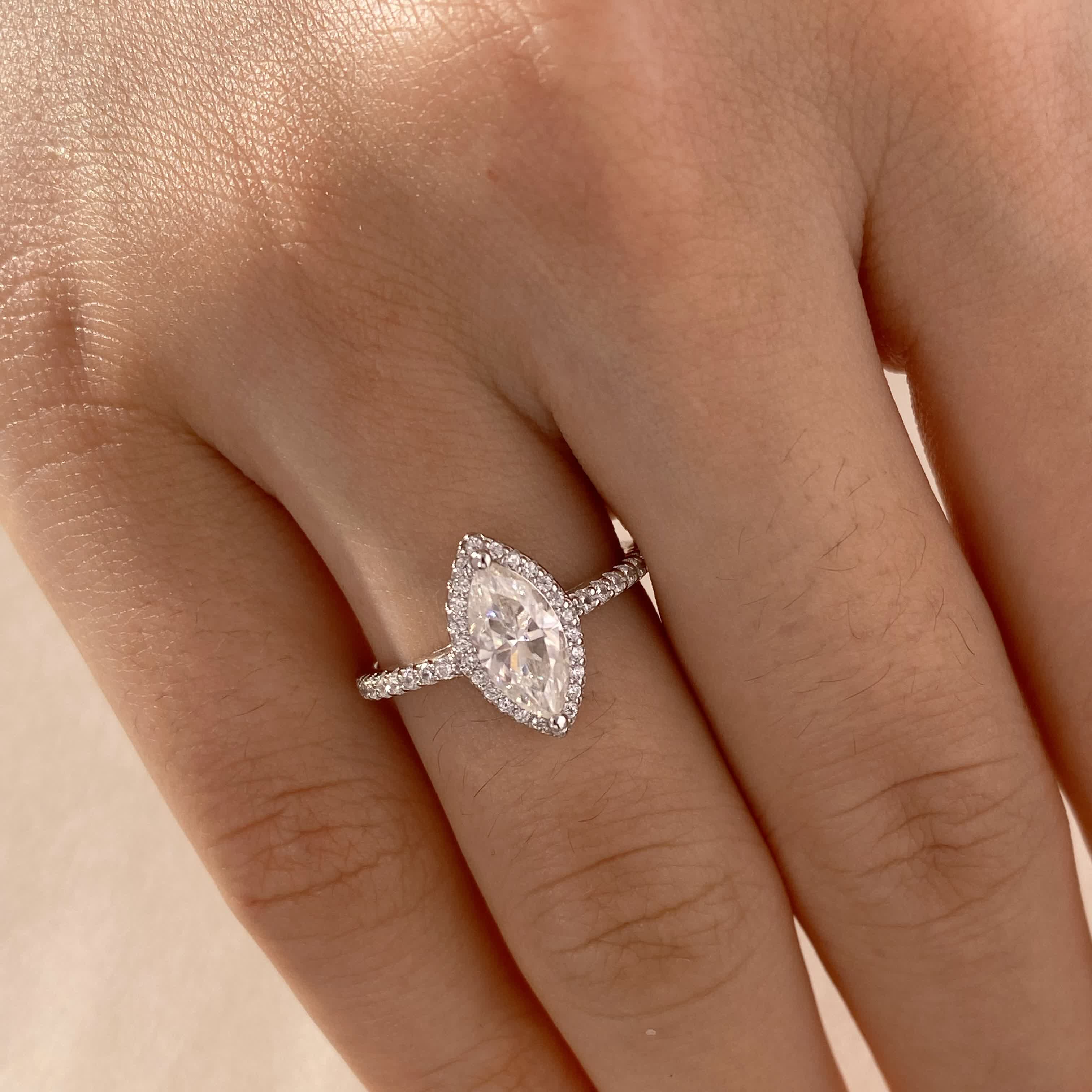 <22>Ivy —— Marquise halo with Half Pave Moissanite Ring